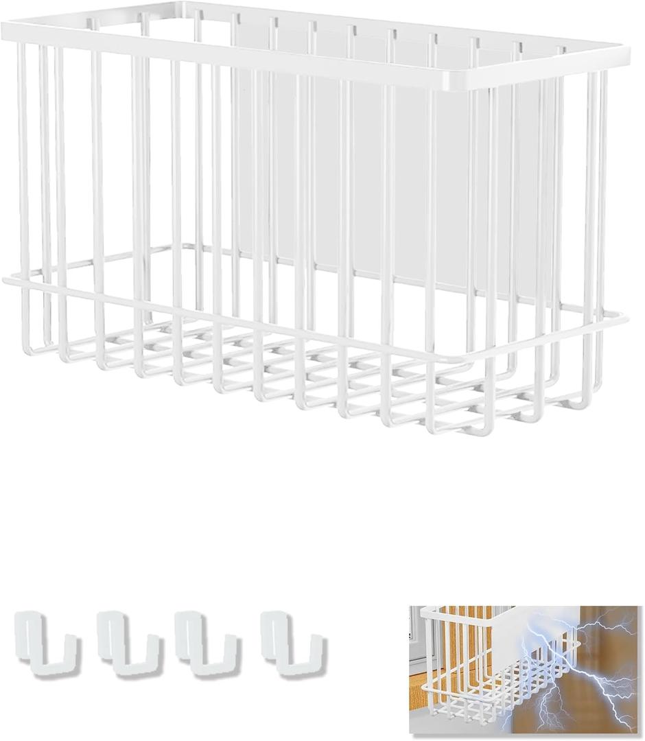 Magnetic Basket Kitchen Refrigerator Organizer Foil and Plastic Wrap Organizer for Fridge Heavy Duty Metal Storage (10.25"L x 3.2"W x 6"H, White)