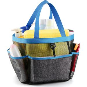 Mesh Shower Caddy Portable for College Dorm Room Essentials with 8 Pockets, Shower Bag for Beach, Swimming, Gym, Travel, Bathroom(Blue)