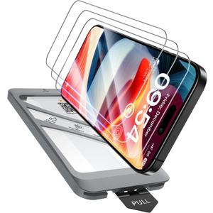 TAURI 4 in 1 for iPhone 15 Screen Protector, 3 Pack Tempered Glass Film + 1 Dust Free Easy Installation Tool, 9H Hardness Bubble Free Micro-curved Edges HD Screen Protector for 15