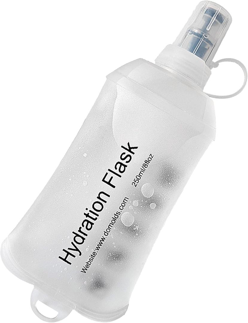 CLINTT 250ml Soft Flask, Foldable Running Water Bottle, TPU Folding Soft Water Flask, BPA-Free Collapsible Flask for Hydration Pack Running Vest, Cycling, Climbing, Hiking - 1Pcs, White