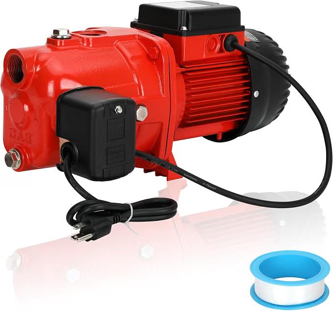 97080701 Shallow Well Jet Pump, 3/4HP, 14.5GPM, 115 V(Single Voltage), Cast Iron Well Depth Up to 25FT, Max Height 130 FT, for Rural Residences Farms and Cabins