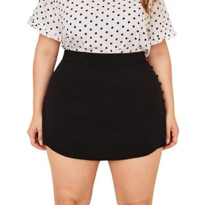 WDIRARA Women's Plus Size High Waist Button Side Skort Casual Skirt Shorts (XX-Large Plus, Black)