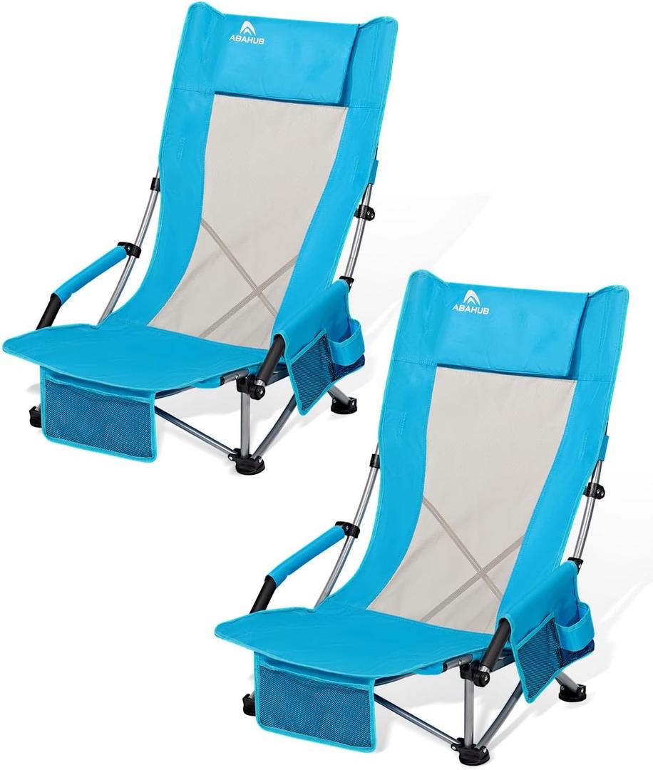Abahub Beach Chair Low/High Back Lightweight Portable Outdoor Camping Chair, high-2 pack