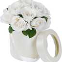 White Artificial Flowers Fake Roses Silk Flowers Box Set for DIY Wedding Cake Bouquets Centerpieces Arrangements Party Baby Shower Home Decorations(7 PCS)