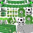 Soccer Party Decorations, 143Pcs Soccer Birthday Party Supplies-Serves 24 with Plates and Napkins Tablecloth and Birthday Banner Balloons for Soccers Sports Theme Birthdays Decorations