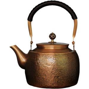 Handmade Large Hammer Copper Pot Kettle Stovetop Teapot 1.5mm Thick Pure Red Copper Handmade, 1700 ml - 2.42bl