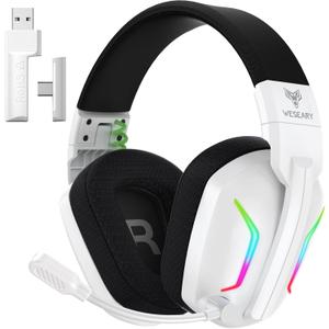 WESEARY Wireless Gaming Headset for PS5, PS4, PC, Laptop, Mac & Switch, Dual Low-Latency 2.4GHz USB/Type-C, Bluetooth Gaming Headphones with ENC Mic for Gamecube, 3D Stereo,Colorful Light, 50H Power