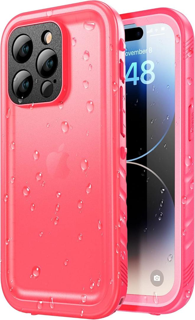 SPORTLINK Design for iPhone 14 Pro Waterproof Case - Shockproof Dustproof Phone Case with Screen Protector, Full Body Protective Case for iPhone 14 Pro, 6.1'' Pink