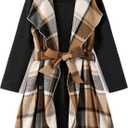 PATPAT Preschool Girl Fall Outfit Ribbed Knit Dress with Khaki Check Shacket Casual & Comfy, 45 Years