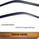 Window Visors Rain Guards fits 2008-2023 Dodge Challenger, Out-Channel Side Window Wind Deflectors Vent Shades Accessories, Dark Smoke 2 Pcs