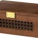 Decorative Rattan Storage Boxes Solid Wood Woven Baskets Bins with Lid Keepsake Memory Jewelry Box Natural Boho Shelf Wicker Closet Desk Organizer Container (Walnut Color, Small Size)