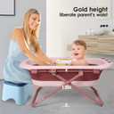 Beberoad Love Collapsible Baby Bathtub for Newborn to Toddler Portable & Adjustable Infant Tub with Non-Slip Design, Space-Saving Bathtub for Travel & Home Use (Pink)