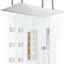Enga Shower Faucet Set, 16x32 Inch Ceiling Shower Head with 6 Body Jets, Thermostatic Shower Valve, Can Use All Function At the Same Time, Brushed Nickel