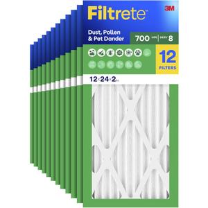 Filtrete 12x24x2 Air Filter, MERV 8, MPR 700, Dust, Pollen & Pet Dander, 3-Month AC and Furnace Filters, Cleaner Air, Reliable Airflow, 12 HVAC Filters (Actual Size 11.38 x 23.38 x 1.75 in)