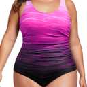 Daci Women Gradient Pink Plus Size One Piece Swimsuit Tummy Control Bathing Suit Athletic Ruched Swimwear 28 Plus
