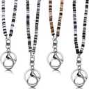 4 Set Clay Beads Heisi Cute Lanyard Black White Beaded Lanyards for ID Badges Kit Boho Teacher Lanyards for ID Badges and Keys Breakaway Gift for Women Nurse Teacher