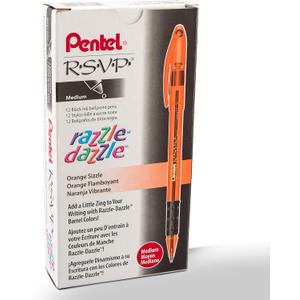 Pentel RSVP Razzle-Dazzle Ballpoint Pen, (1.0mm) Medium Line, Orange Barrel, Black Ink, Box of 12 (BK91RDF-A)