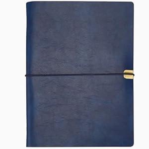 KAFENDA Refillable Leather Notebook Comes with 80 Sheets/ 160 Pages, A5 Binder 6 Ring, PU Vegan Leather Cover, 5.6" x 8.2" (dark blue)
