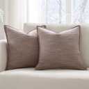 Meekio Set of 2 Taupe Brown Pillow Covers 18x18, Linen Look Throw Pillow Covers with Flange Edge for Sofa Couch Living Dcor, Taupe Brown 