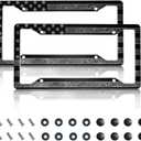 License Plate Frame 2 Pack Front Rear Aluminum Metal Rust-Proof Universal Car Tag Frames Holder with 4 Holes Car Decor Accessory with Screws for Men Women - Black Grey American Flag