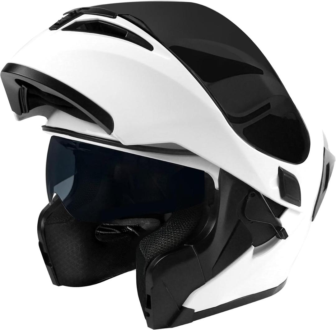 DELIGO Modular Motorcycle Helmets, DOT Certified, Double D-Ring Full Face Motorcycle Helmet Flip Up for Touring, Casco para Motofor Adults, Removable Comfort Liner, Lightweight(Size M,White)