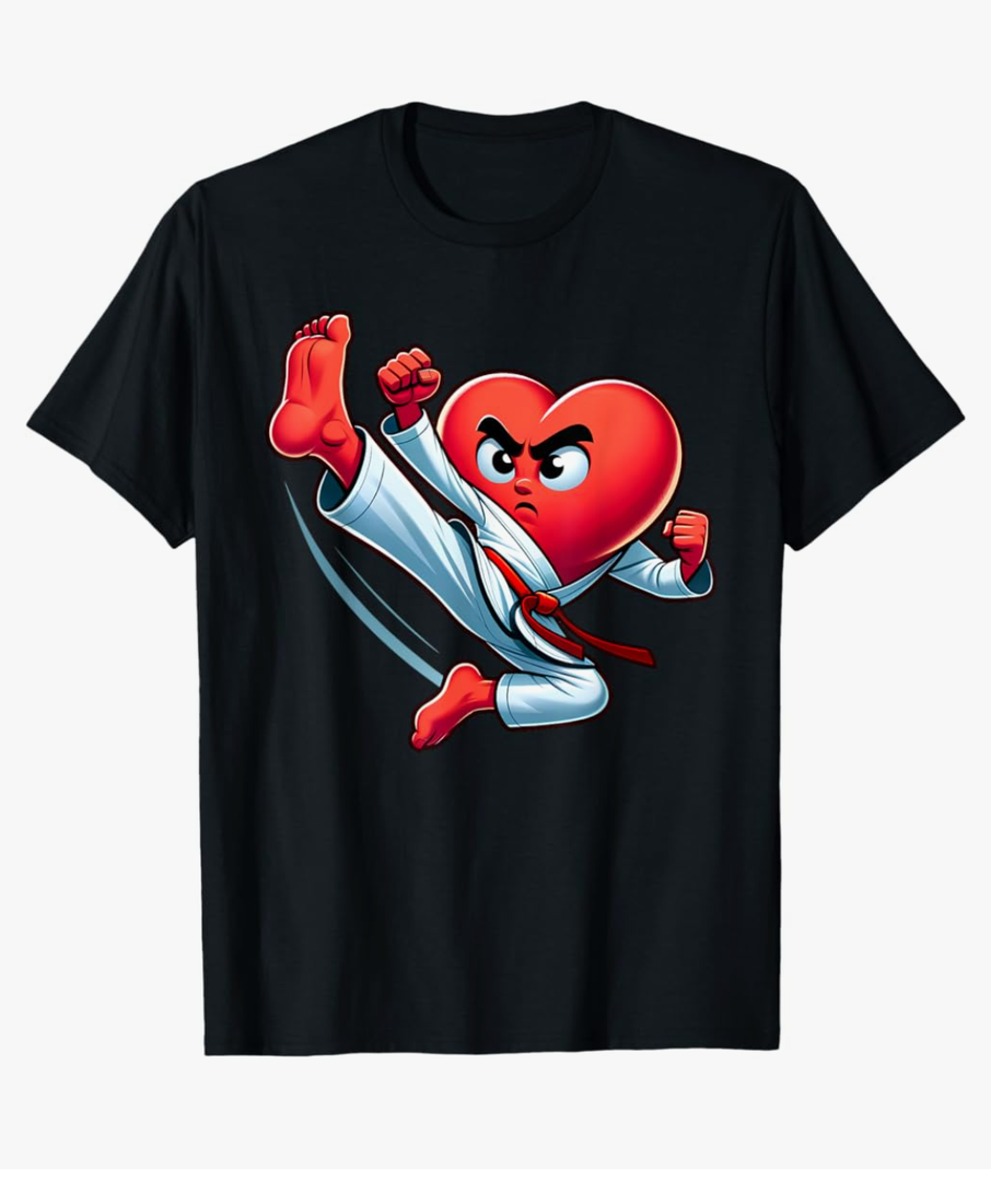 Valentine's Day Heart Karate Kick MMA Taekwondo Muay Thai T-Shirt, Size: 6XL