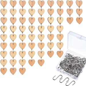 Hicarer 240 Pieces Wooden Circles 120 Pcs Heart Tags Wood Discs Wooden Heart Slices with Holes 120 Pcs S Hook Connectors for Wedding Birthday Chore Boards DIY Crafts