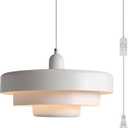 Hanging Lamp Plug in White Pendant Light Fixtures Mid Century Modern Pendant Lamp Nordic Style Pendant Lighting Metal Shade for Living Room Dining Room Bedroom Kitchen Island