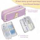 Pencil Case for Girls Women, Initial Pencil Pouch with Zipper, Cute Pencil Bag for School Supplies, Aesthetic Pen Case Box for Kids Teen Girls - C(Purple)
