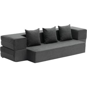VEVOR Folding Sofa Bed, 3-in-1 Foldable Couch Bed with 3 Pillows and Washable Cover, 25D High Density Memory Foam Convertible Sleeper Chair Bed, Futon Couch for Living Room, Bedroom, Dark Grey(Twin)