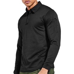 MIER Men's Outdoor Performance Tactical Polo Shirts Short and Long Sleeve, Moisture-Wicking (Black, L)