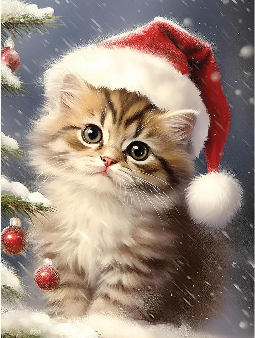 Bits and Pieces Christmas Kitten Puzzles for Adults Large Pieces, Cute Kitten in Santa Hat, Random Die Cut, No 2 Pieces Alike (300 Piece Puzzle)