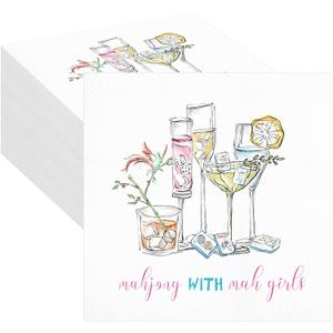 Tinlade 100 Pcs Mahjong Party Cocktail Napkins Mahjong Party Supplies Bulk 13 x 13 Inches Disposable Paper Napkin for Bachelorette Bridal Shower Decor