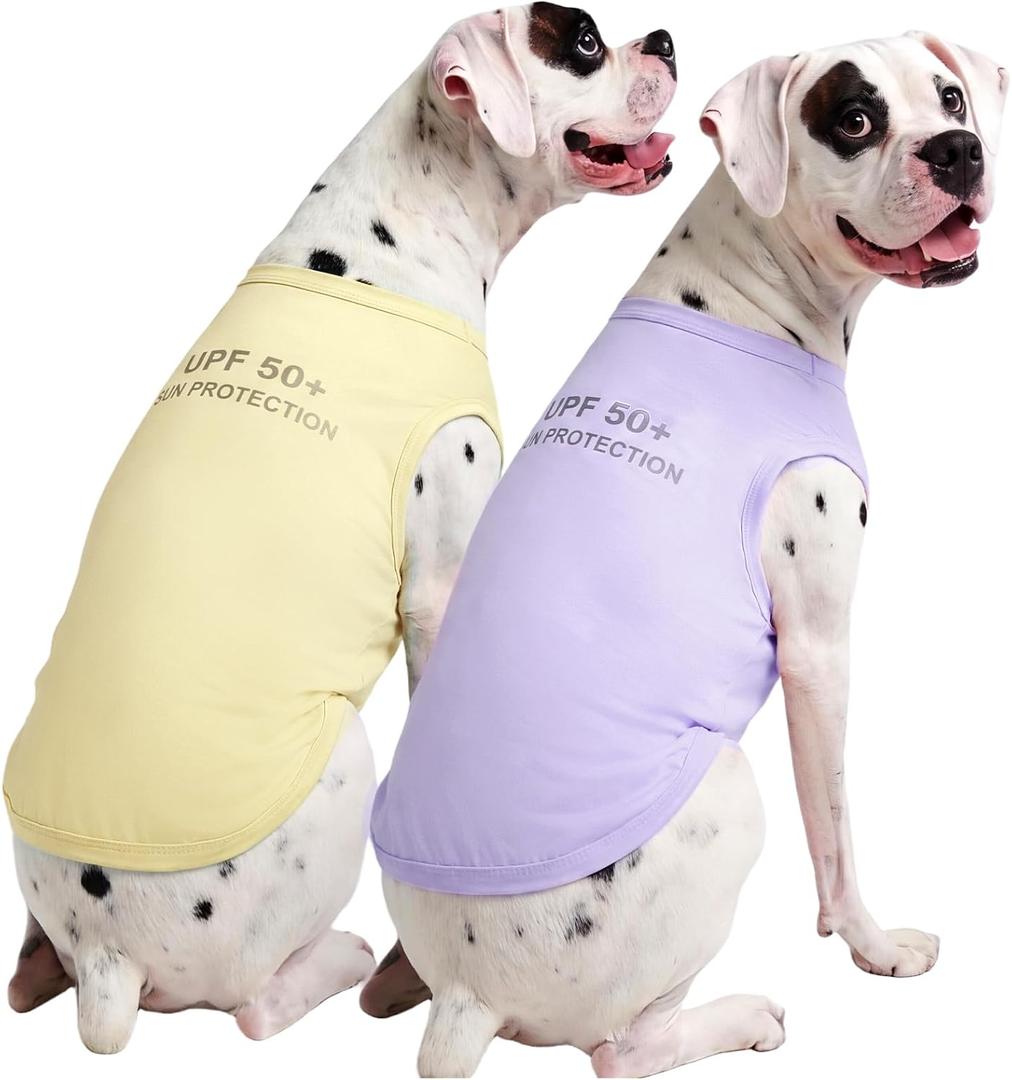 Kuoser 2 Pack Dog Shirts UPF 50+ UV Sun Protection, Lightweight Quick Dry Dog T Shirts for Small Medium Large Dogs, Breathable Pet Vest Dogs Tshirt Pet Clothes for Indoor Outdoor, Purple & Yellow L