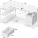 Huuger L Shaped Office Desk with Power Outlets, 47 Inch Computer Desk with 3 Drawers, Shelves, for Gaming, Corner Work, Home Office, Study, White