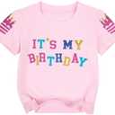 Birthday Shirts for Girls Sparkling Graphic Tees Cute Baby Girl Birthday Party Tops Summer Casual Short Sleeve Outfits Size 110