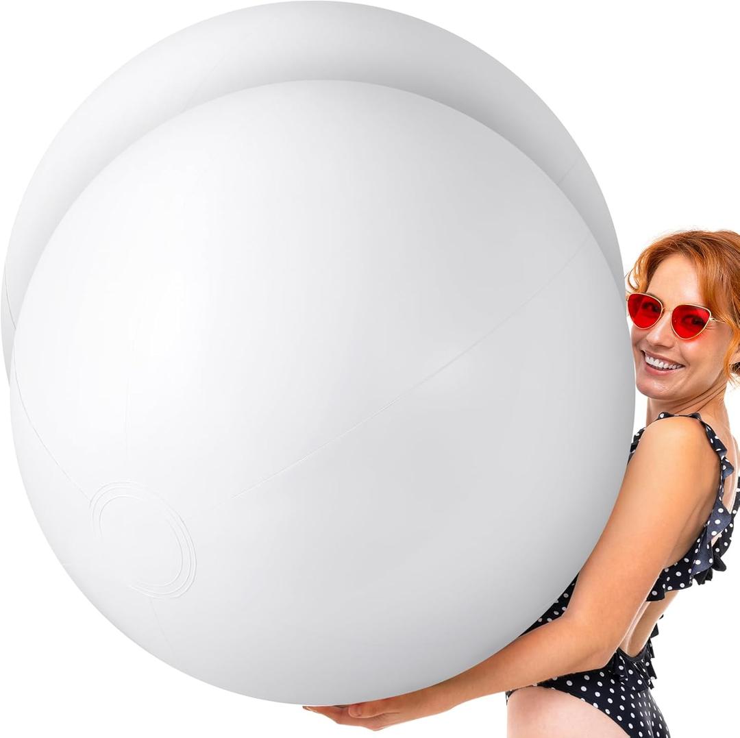 Gemscream 2 Pcs 6.5 Feet Inflatable White Giant Beach Ball Large Inflatable Ball Swimming Pool Party Balls for Summer Beach Massive Swim Decorations Supplies for Water Games Birthday Pool Party