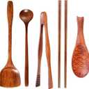 FJNATINH Wok Utensils Wooden Cooking Utensils Tools 6 PCS Wooden Spatula, Barbecue Tongs,Wok Shovel, Cooking chopsticks,Long Spoons,Nanmu Fish Shaped Rice Spoon Accessories