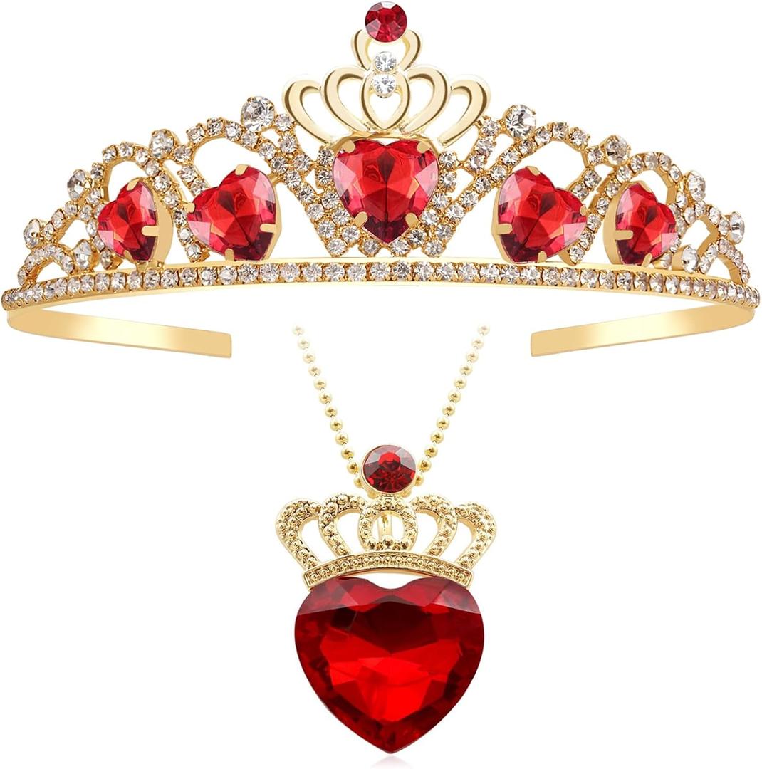 Descendant 4 Crown Red Crown with Hearts Descendant 4 Rise of Red Costume Jewelry Set Evie Costume for Halloween