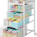 Rolling Utility Cart with 4 Drawers, Craft Organizer and Storage Carts with DIY Divider, Lockable Wheels Storage Organizer for Art Supplies, Store for Brushes & Paints & Artifacts, White