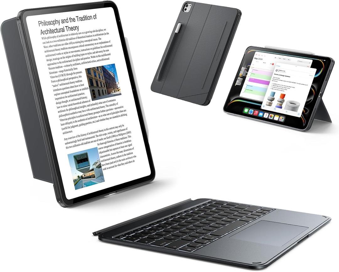 ESR iPad Pro 13 Inch Case with Keyboard (M5/M4, 2025/2024), iPad Pro 13 Keyboard Case with EasySet Magnetic Stand, Portrait/Raised Modes for iPad Pro 13, Removable, Rebound 360 Series, Black