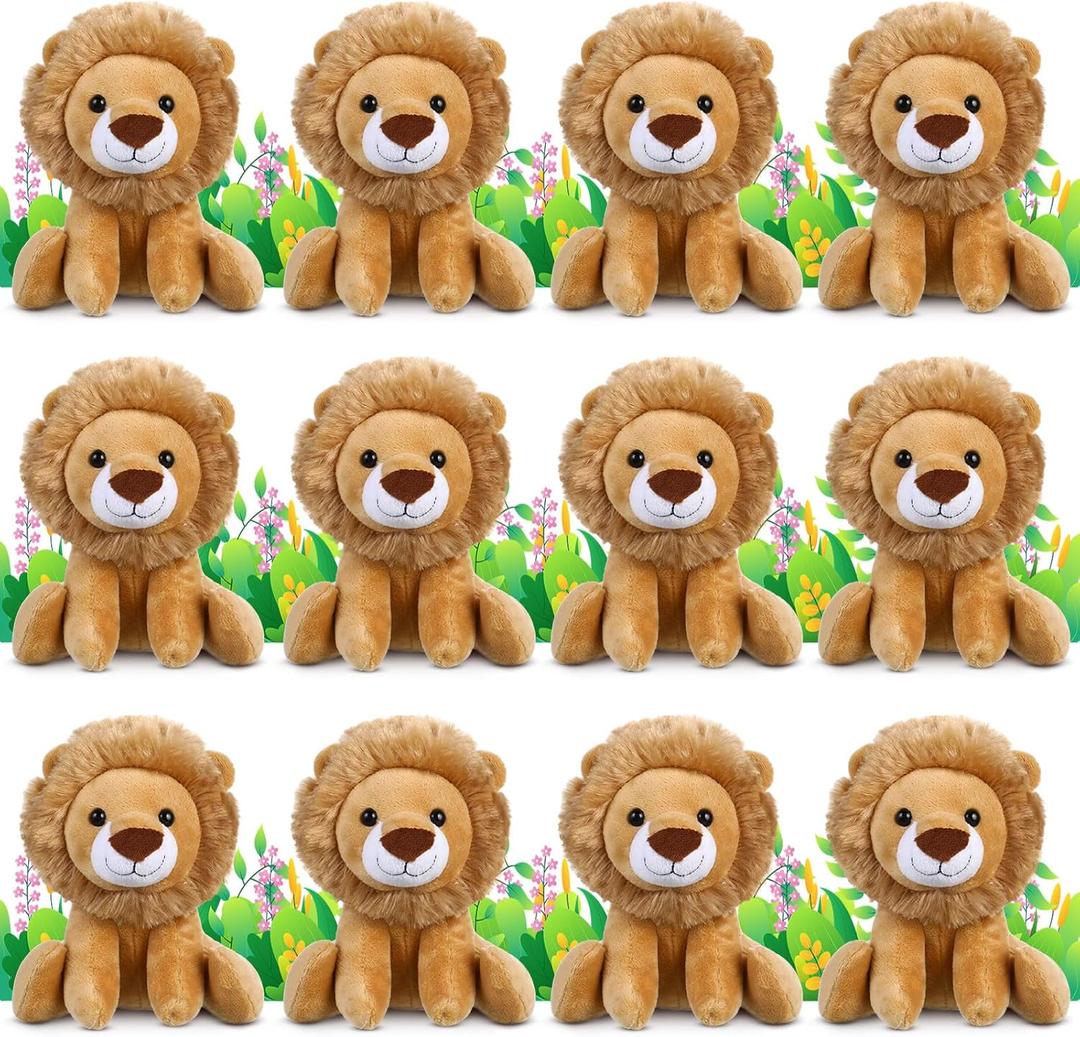 12 x 12 Pieces Lion Plush Set 6 Inches Cuddly Lion Stuffed Animal Soft Cuddly Plushie for Boys Girls Birthday Favors Gifts Forest Party Decor