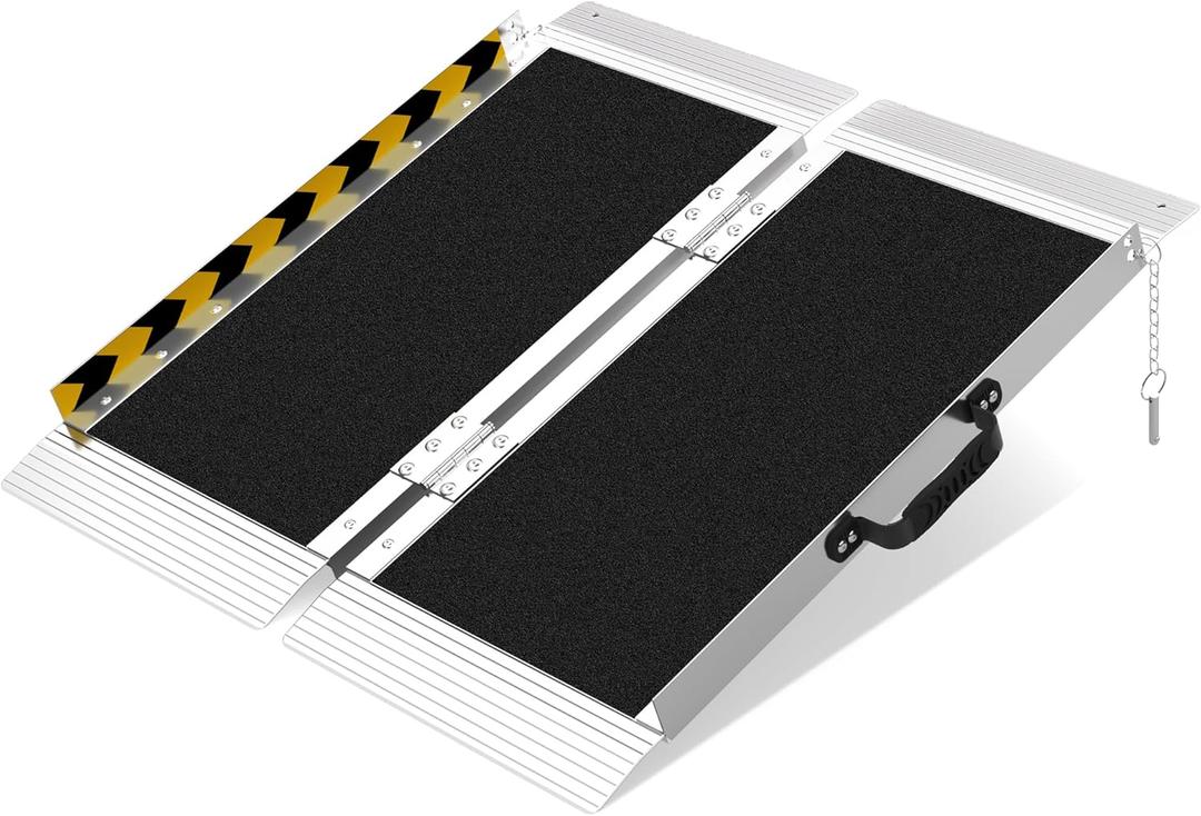 Portable Foldable Aluminum Wheelchair Ramp, 24"x29"x2", 600lb Capacity, with Rubber Traction Pads, Stainless Steel Hinges, for Home & Car (2FT(usable height 2-6 inch))