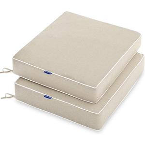 MIULEE 22 x 22 x 3 Inch Outdoor Chair Cushions,Waterproof Seat Cushions for Patio Furniture Garden with Ties Patio Chair Cushions Set of 2,Beige