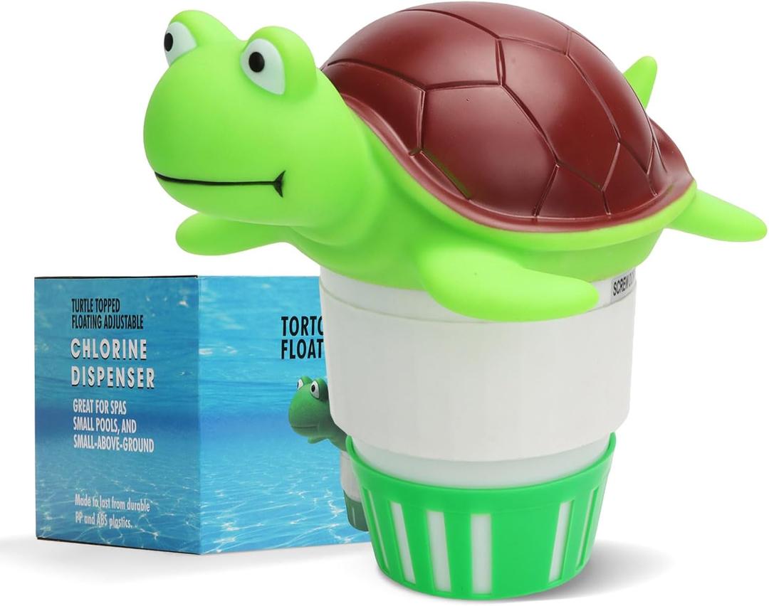 Pool Chlorine Floater, Large Capacity Floating Chlorine Dispenser Fits 3 Inch Tablets for Large and Small Pools,Adjustable Flow, Heavy-Duty Plastic(Turtle)