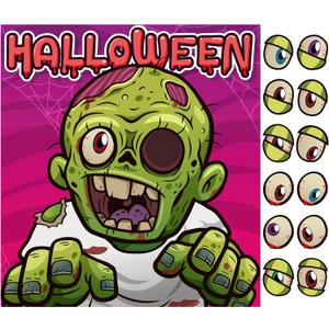 3 x OHOME Halloween Games for Kids - Pin The Eyeball on The Zombie Game | Halloween Crafts Toys Gifts Birthday Party Supplies for Kids | HALLOWEEN Treats Activities Party Favors Decorations for Family (Red)