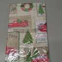 Newbridge Yuletide Christmas Tree Farm Red Barn Truck Vinyl Flannel Back Tablecloth, 70 Inch Round, Nostalgic Holiday Wipe Clean Easy Care Table Cover