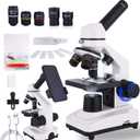 Microscope for Kids & Adults, 40X-2500X High-Power Compound Microscope for Students, School Lab & Home Schooling, Features Prepared Slides & Phone Holder