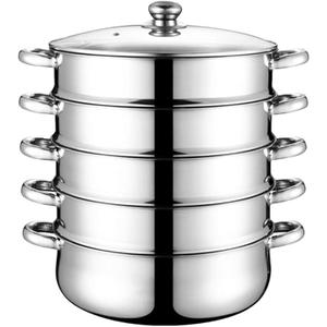 Stainless Steel Steamer, 5 Tier Steamer Pots with Lid, Cookware Steaming Pots (5 Layers 28cm)