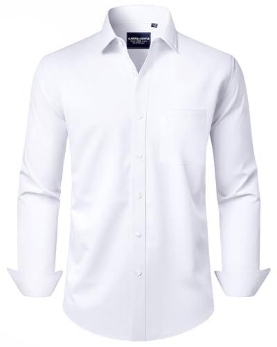 Alimens & Gentle White Dress Shirt for Men Long Sleeve Stretch Wrinkle Free Button Down Shirts Casual Work Formal Shirts Size Large